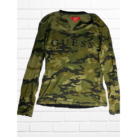 Guess Other - Guess Shirt Men's Long Sleeve Logo Rand Camo Size Medium Dry Moss